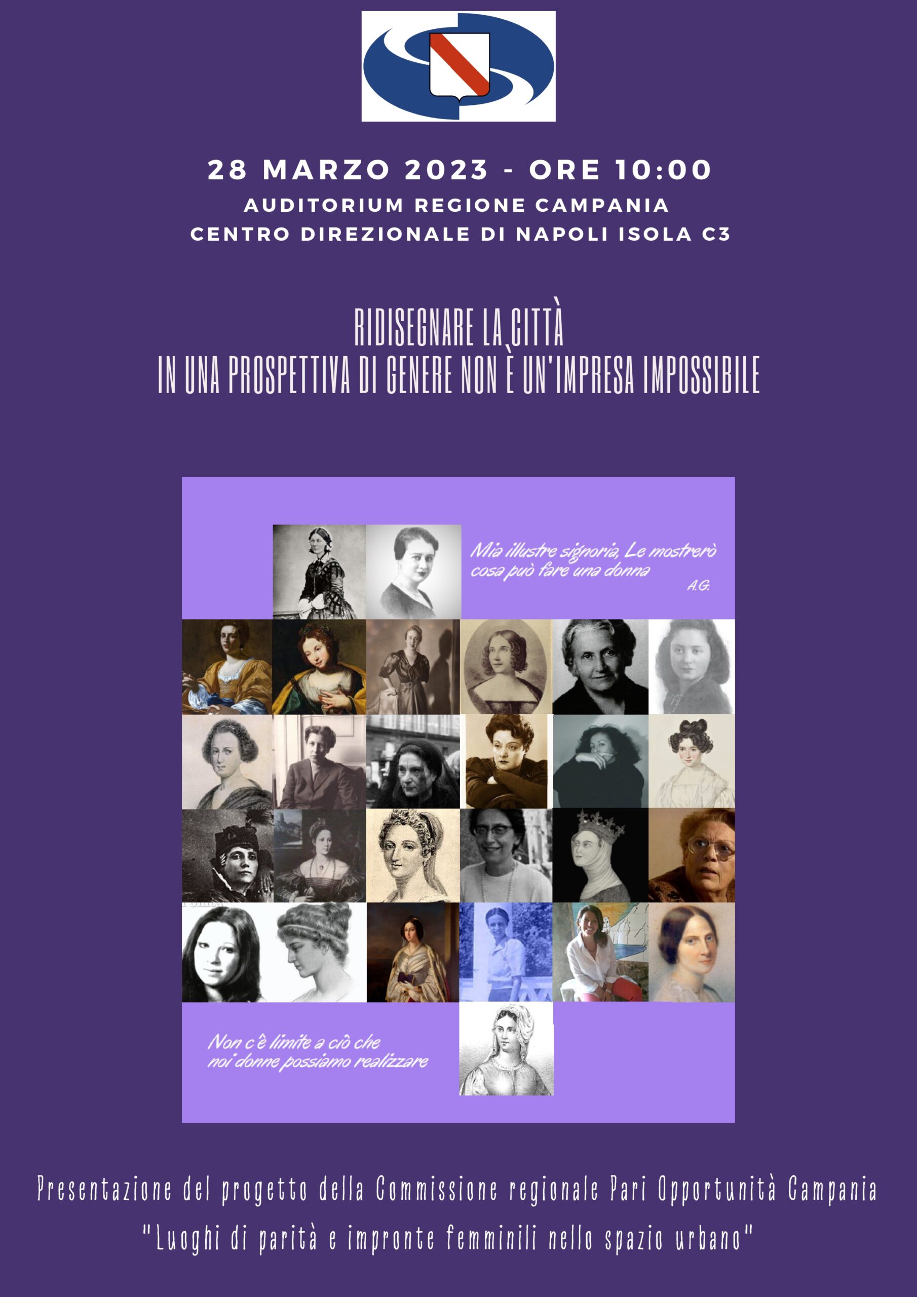 Napoli-Auditorium Regione Campania il 28 marzo  ore 10″Ridisegnare la Città in una prospettiva di genere non è un’impresa impossibile”
